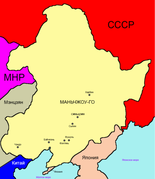 Карта-схема расположения государства Маньчжоу-го.