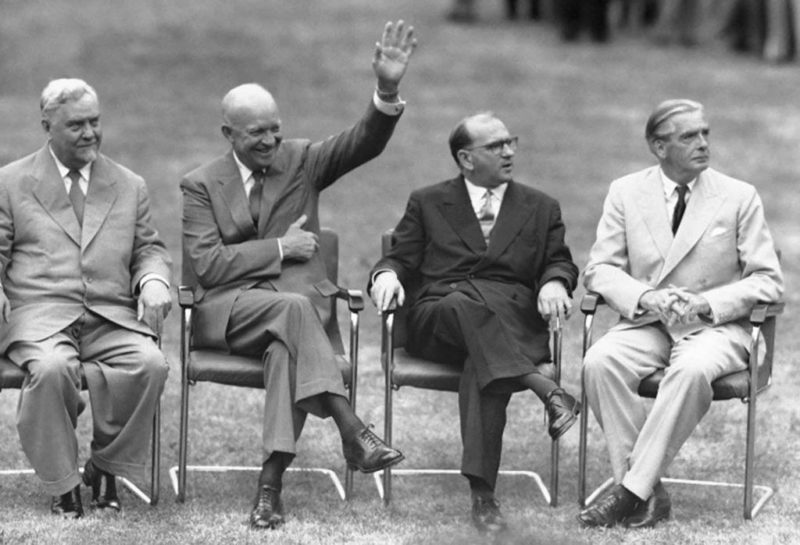 Николай Булганин, Дуайт Эйзенхауэр, Эдгар Фор и Энтони Иден. Женева, 1955 г.