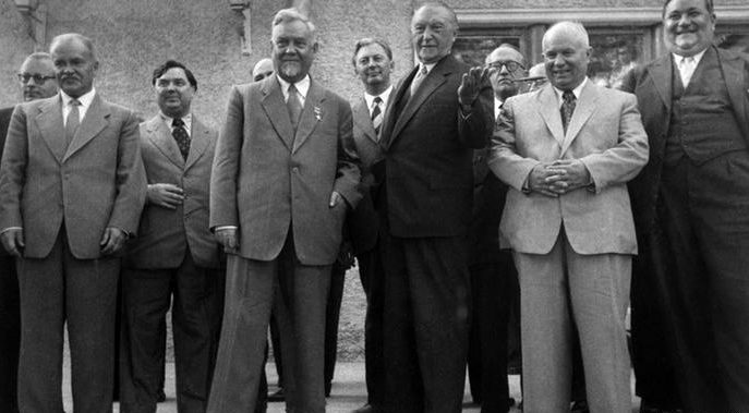 Булганин на встрече с Конрадом Аденауэром. Сентябрь 1955 г.