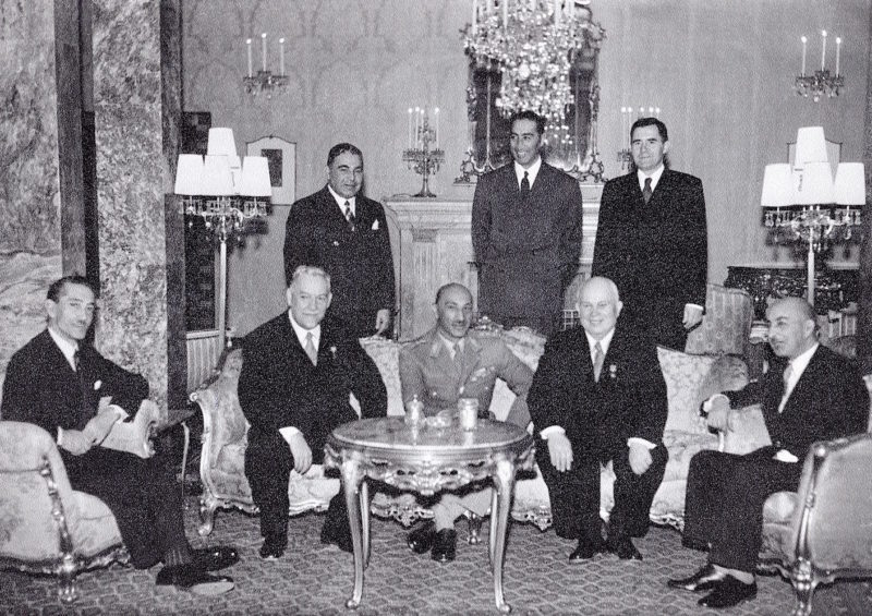 Н.А. Булганин, король Афганистана Мухаммед Захир-Шах и Н.С. Хрущев. Кабул, декабрь 1955 г.