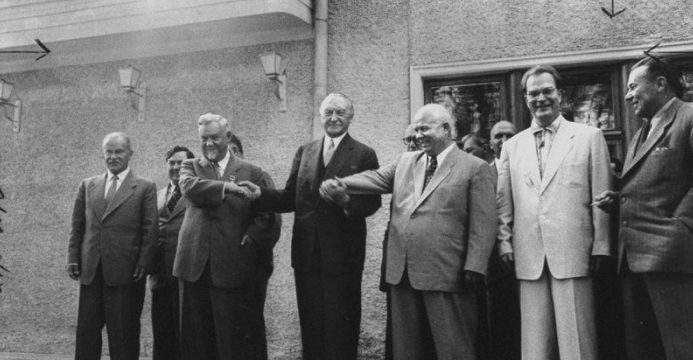 Молотов, Маленков, Булганин, Хрущев во время визита в Москву Конрада Аденауэра. Сентябрь 1955 г. 