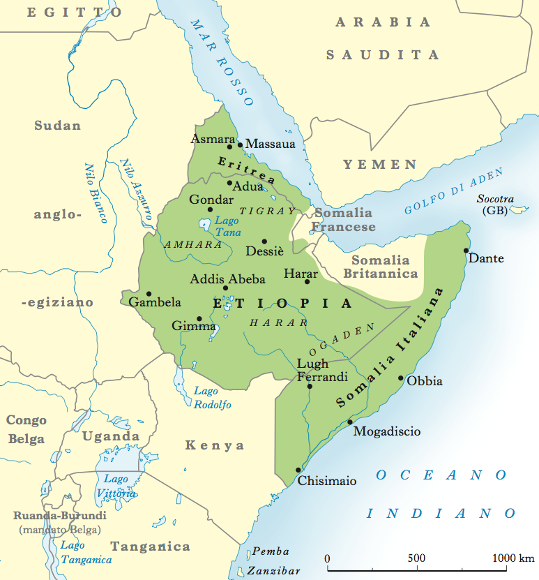 Карта Итальянской Восточной Африки.