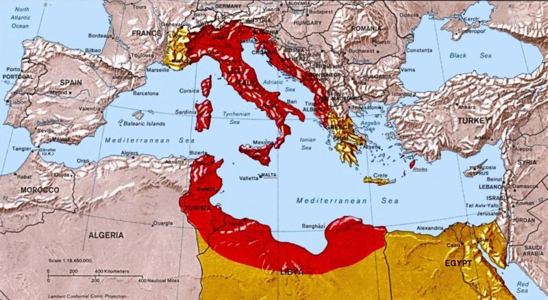 Карта «Большой Италии» из прожекта Муссолини.