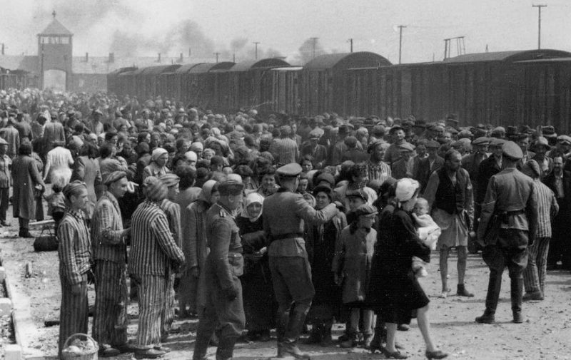 Прибытие еврейских женщин и детей из Венгрии в Освенцим. 1944 г.