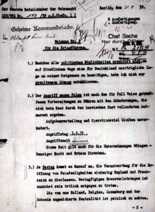 Директива Гитлера № 1 о ведении войны от 31.08.1939 г. 