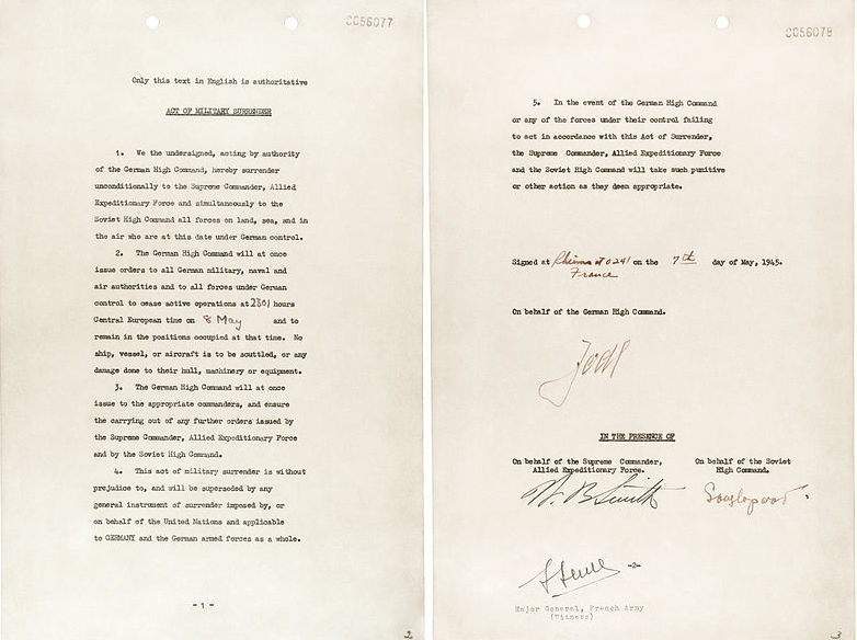 Акт о капитуляции подписанный в Реймсе 7 мая 1945 года.