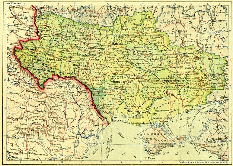 Бессарабия и Украинская ССР в границах 1939 года. 