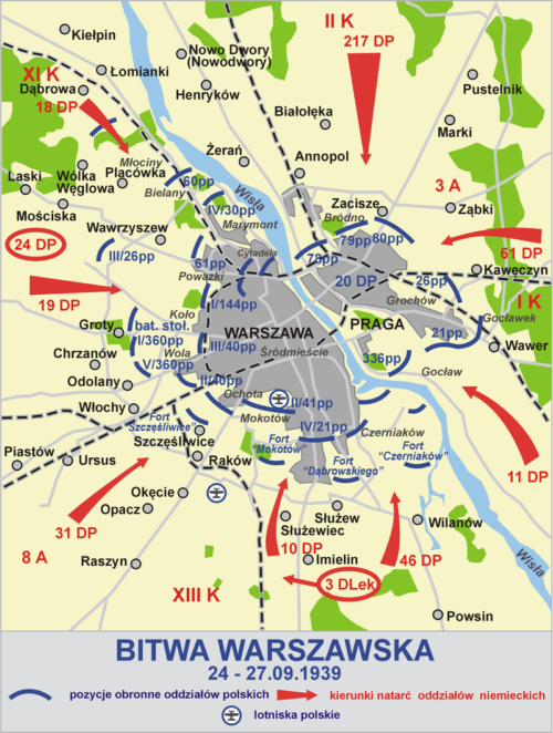 Карта-схема Варшавы в осаде.