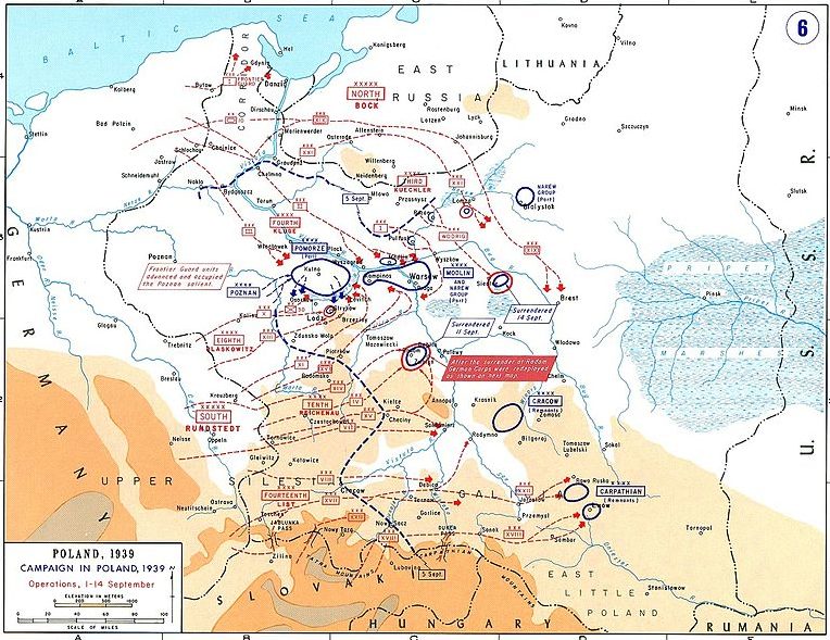 Карта-схема контрнаступления польских войск в битве на Бзуре.
