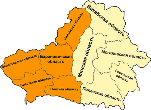Административное деление Белоруссии в 1940 году.