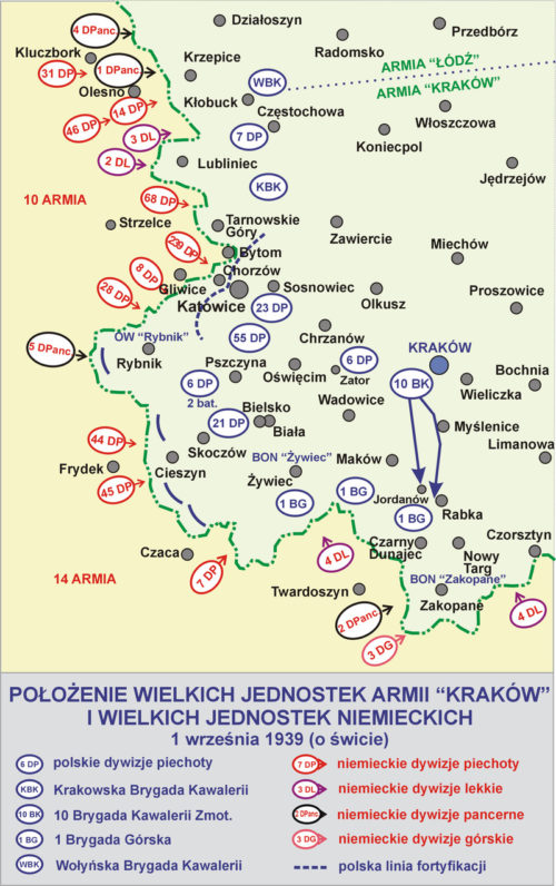 Расположение армии «Краков» и немецких войск 01.09.1939 г.