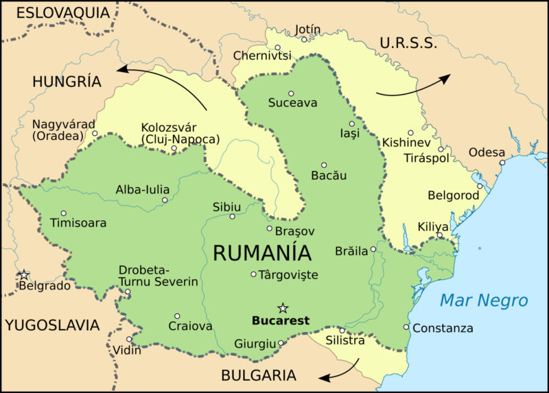 Территориальные потери Румынии в 1940 году.
