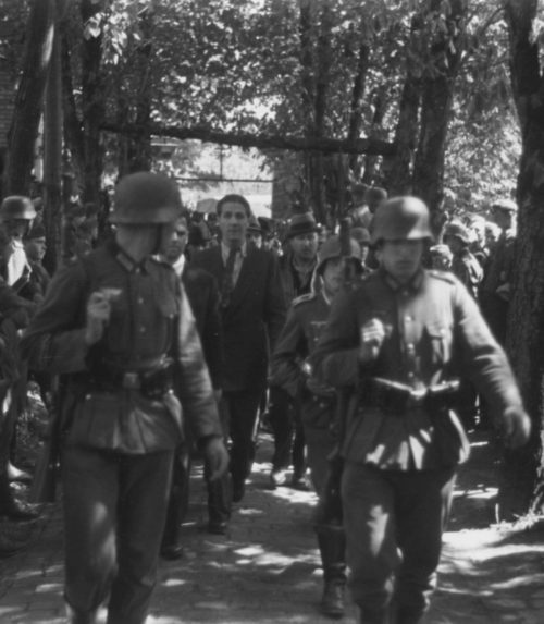 Немцы ведут к месту расстрела жителей Панчево. 22 апреля 1941 г.