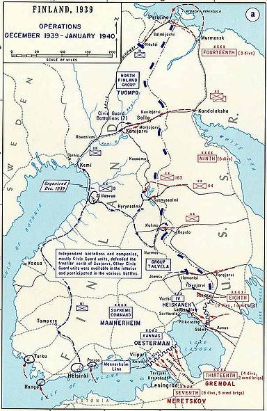 Схема военных действий на Карельском перешейке в декабре 1939 - январе 1940 года. 
