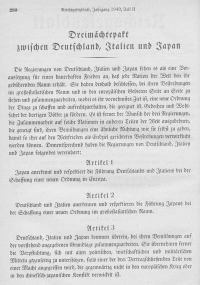 Страница из Императорского правового вестника Германии, 1940 г. и первая страница Договора.