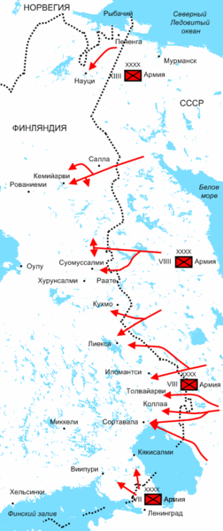 Схема наступления частей Красной Армии в декабре 1939 года.