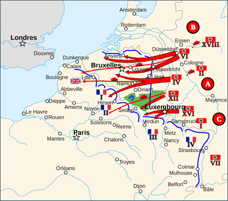 Карта-схема вторжения Германии во Францию.