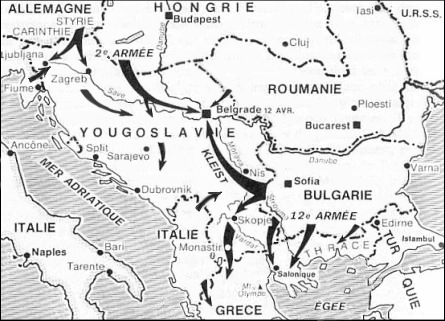 Карта-схема вторжения в Югославию.