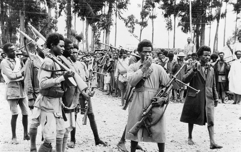 Эфиопские солдаты, вооруженные захваченным у итальянцев оружием.