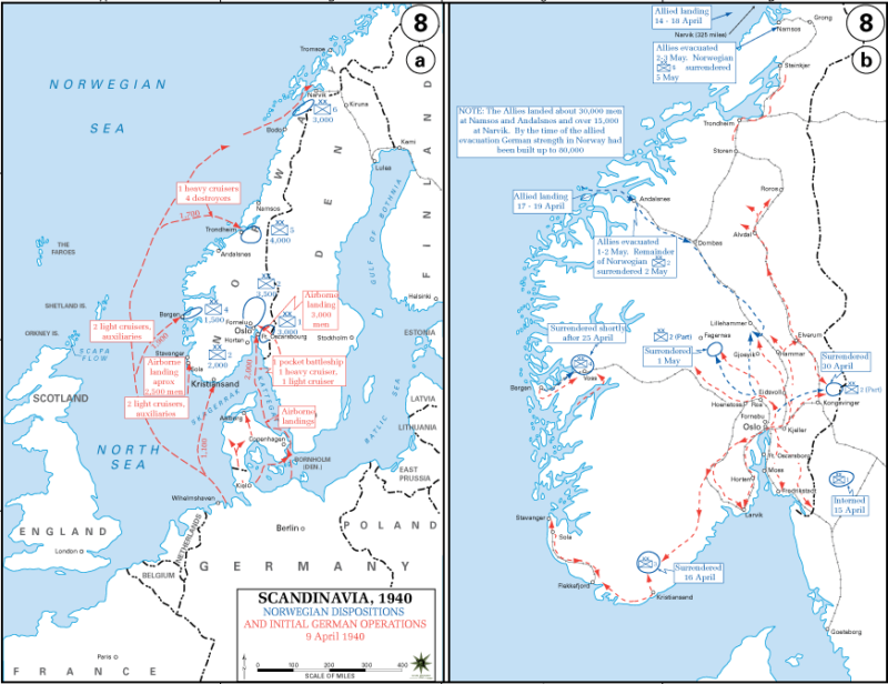 Карты-схемы вторжения немецких войск в Норвегию. 9 апреля 1940 г.