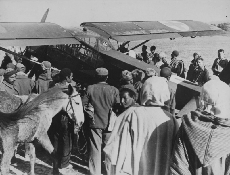 Местные жители у немецкого санитарного самолета Fi.156 «Шторх. 1943 г. 