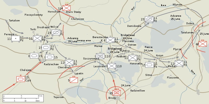 Карта действий немецких войск под Дубно. 