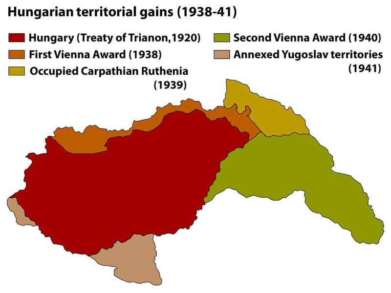 Территориальные приобретения в Венгрии в 1938-1941 годах.