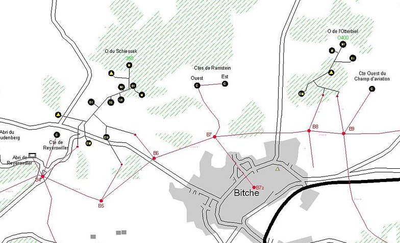 План размещения укреплений в районе города Bitche. 