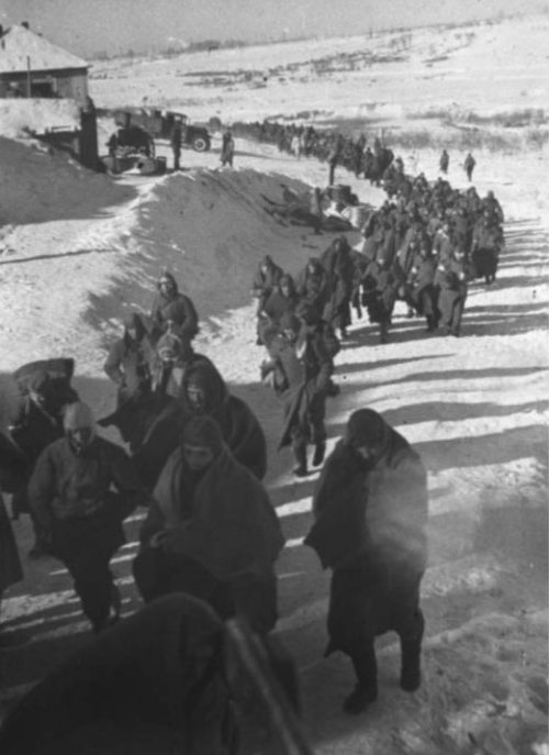 Колонны немецких военнопленных под Сталинградом. 1942 г.