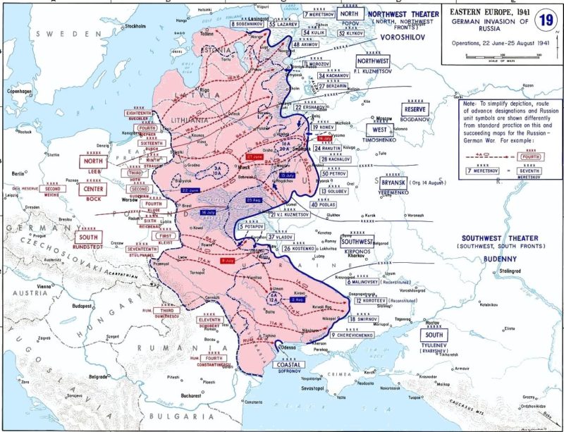 Карта боевых действий на Восточном фронте в июле-сентябре 1941 г.