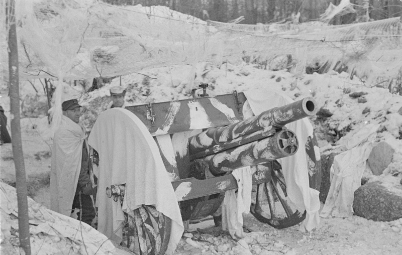 Финские артиллеристы на позиции в выборгском парке Монрепо.10 марта 1940 г. 
