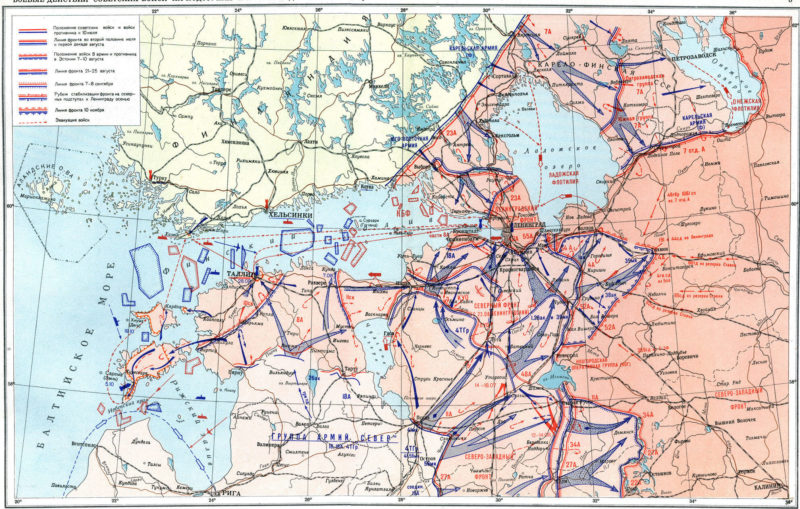 Карта боевых действий советских войск на подступах к Ленинграду 10 июля – 10 ноября 1941 года.