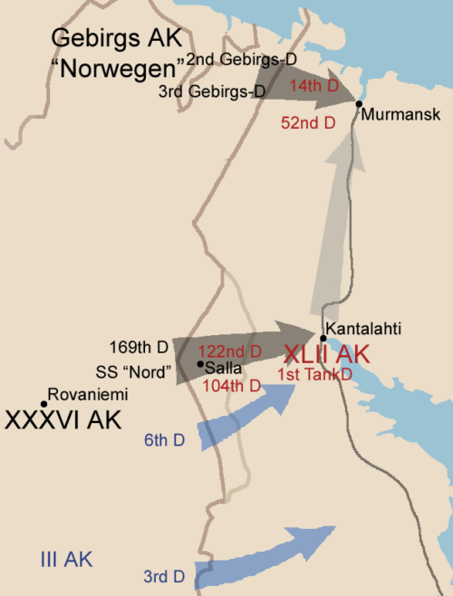 Карта-схема оккупации Петсамо и попытки захвата Мурманска.