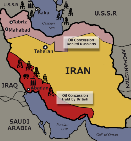 Зоны влияния СССР и Британии в Иране.