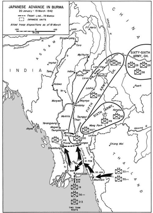 Карта-схема японского наступления в январе-марте 1942 г.