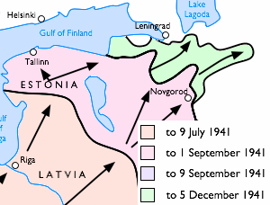 Положение лини фронта во время Ленинградской оборонительной операции. 
