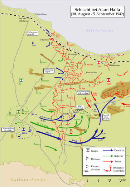 Карта-схема битва при Аламе Халфа.