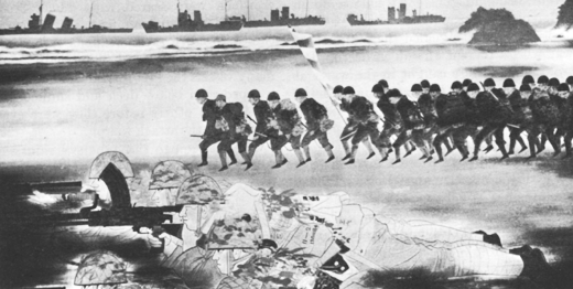 Японские солдаты высаживаются на Гуаме.