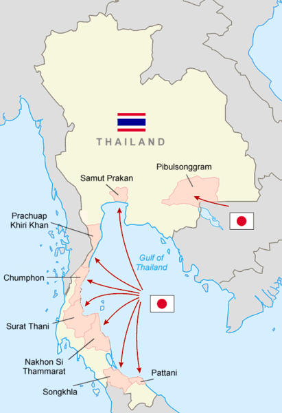 Карта-схема японского вторжения в Таиланд.