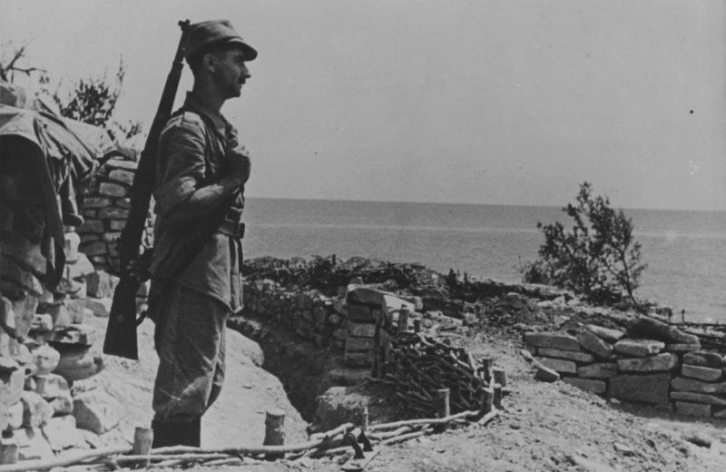 Румынский солдат в карауле на берегу в окрестностях Новороссийска. 1942 г. 