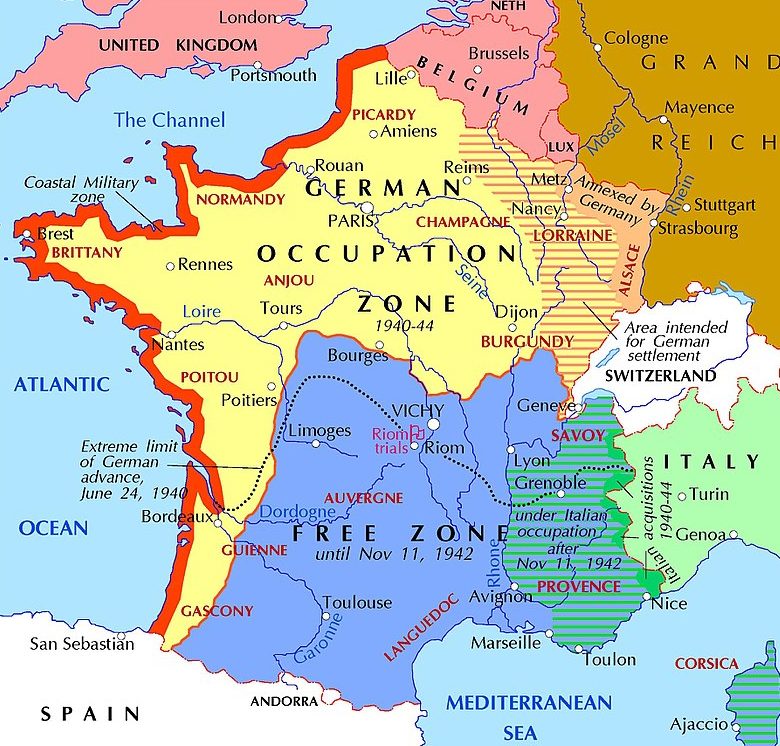 Франция под оккупацией Германии и Италии.