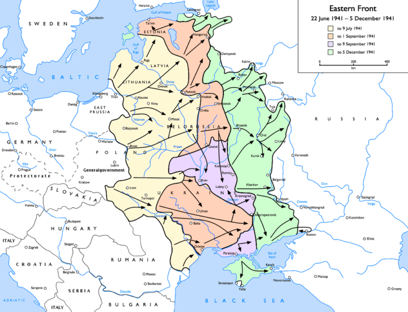 Карта Восточного фронта во время битвы под Москвой.