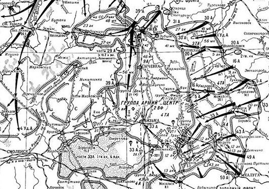 Карта-схема Ржевско-Вяземской наступательной операции 1942 года.