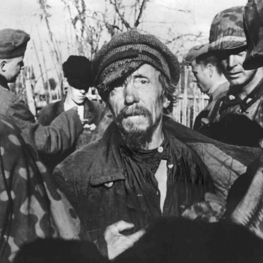 Солдаты дивизии СС «Тотенкопф» проводят обыск и селекцию пленных в районе Демянска. Сентябрь 1941 г. 