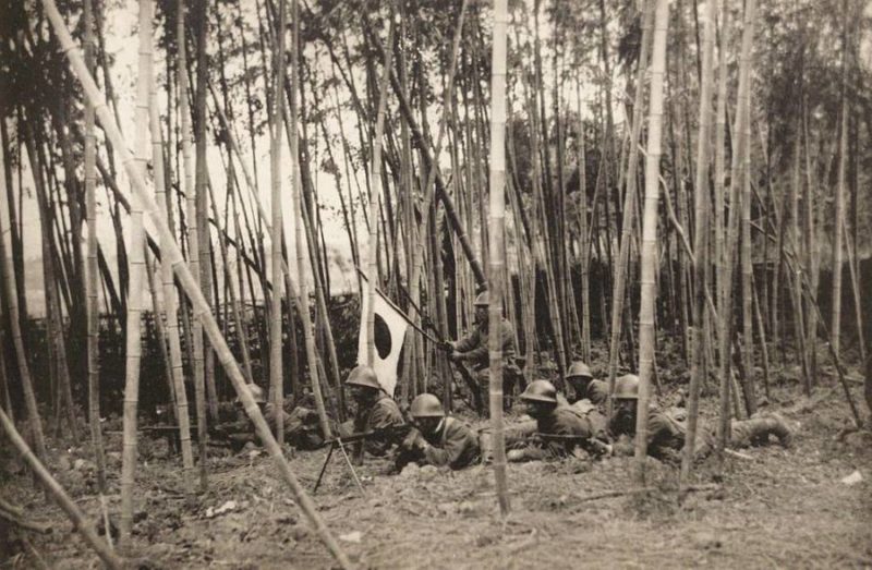 Японские солдаты пробираются через бамбуковый лес. Цзянвань, февраль 1932 г.
