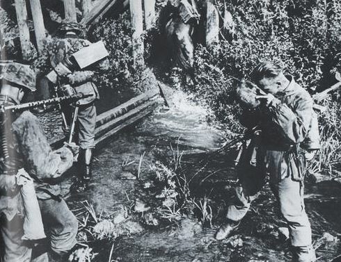 Немецкий патруль в лесу. Июнь 1942 г. 