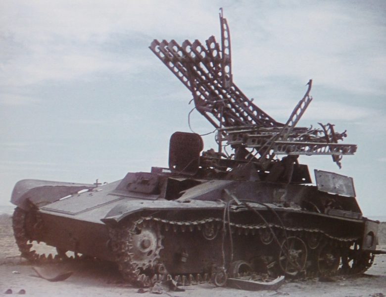 Уничтоженная советская реактивная установка залпового огня БМ-8-24 на шасси танка Т-60. Октябрь 1942 г.