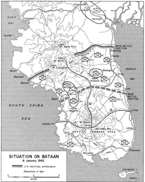 Расстановка сил на Батане на 8 января 1942 г.