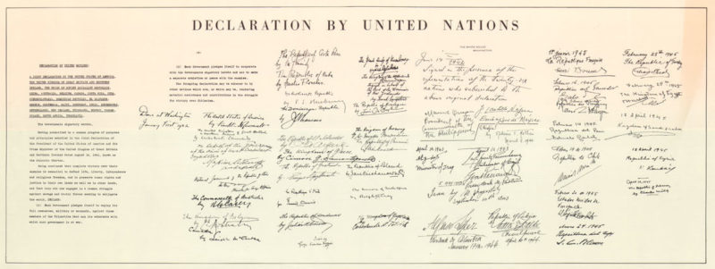 Декларация ООН с подписями присоединившихся стран.
