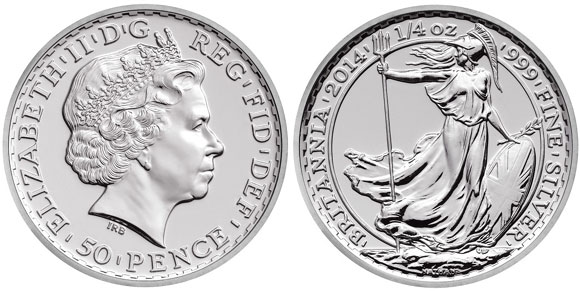 Серебряная монета 50 пенсов. 